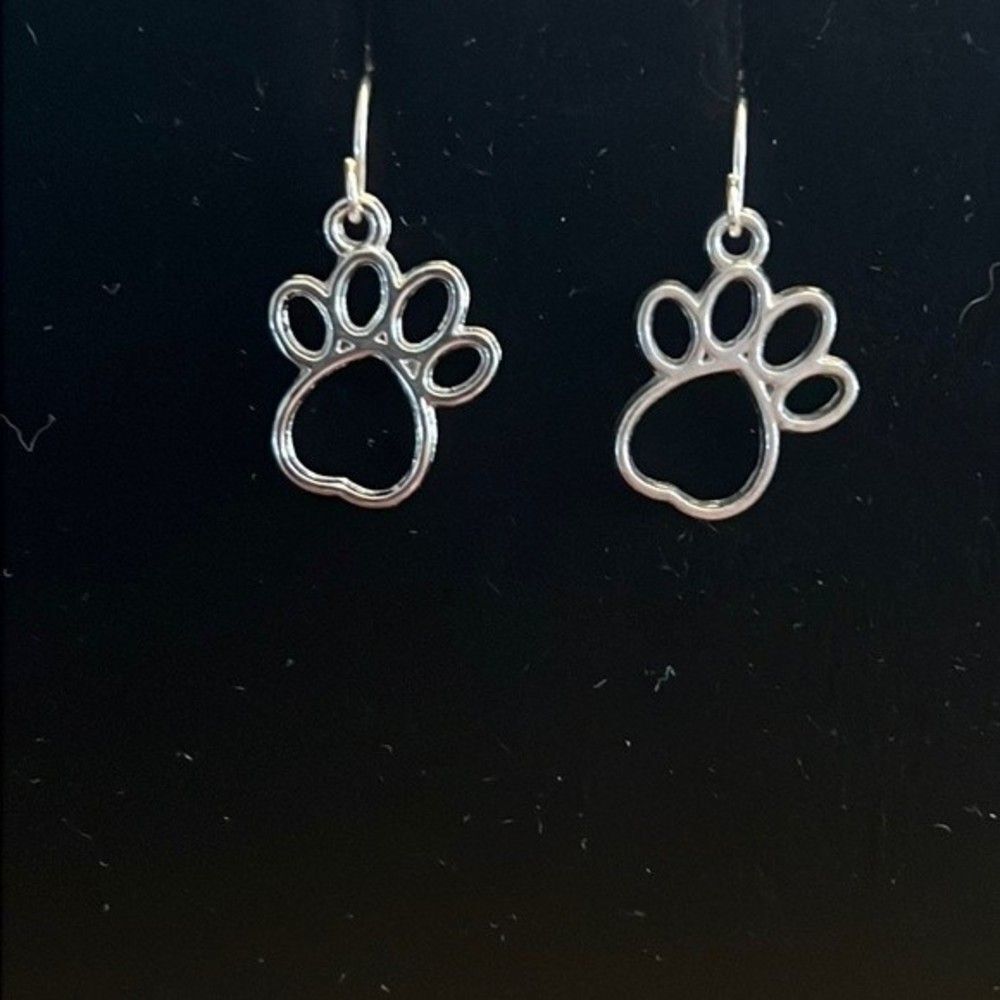 Dog paw earrings- Handcrafted silver tone